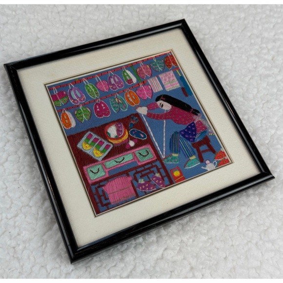 Small Framed Colorful Embroidered Shoemaker Wall Art - Picture 8 of 9